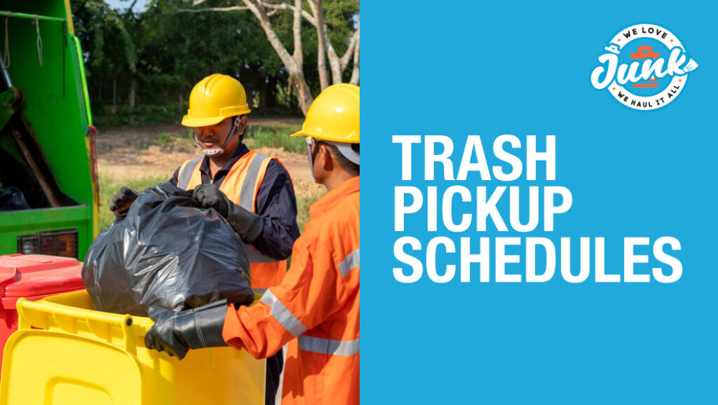 Trash pickup workers collecting garbage bags during waste collection