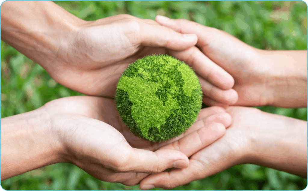Hands holding a green globe symbolizing environmental protection